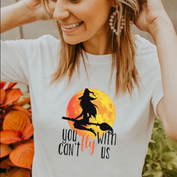 xoxoklowe Tops - Halloween Flying Witch Premium Graphic Tee You Can’t Fly With Us Sublimation Ink